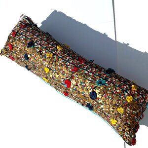 Anthropologie Handcrafted Habibi Sequined Long Bolster Pillow